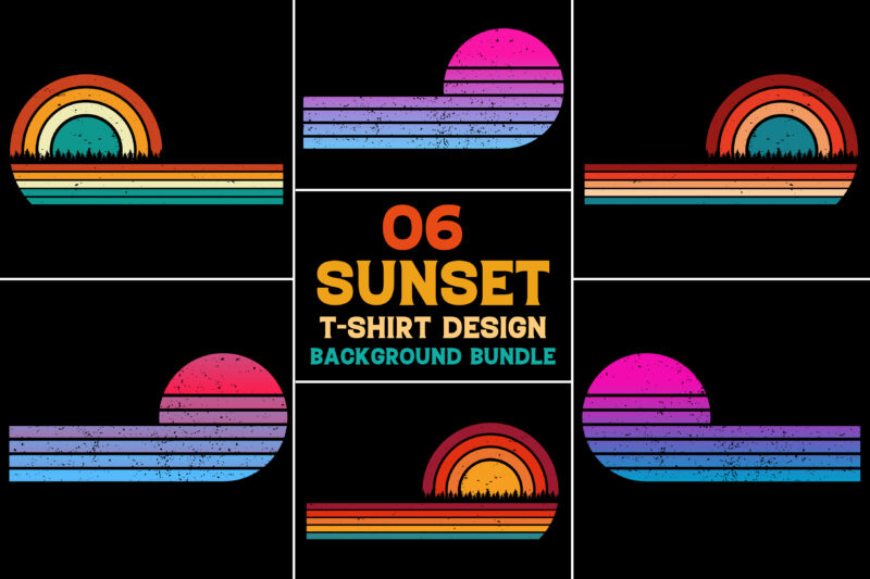 Sunset Retro Vintage Grunge Background Bundle for T-Shirt Design