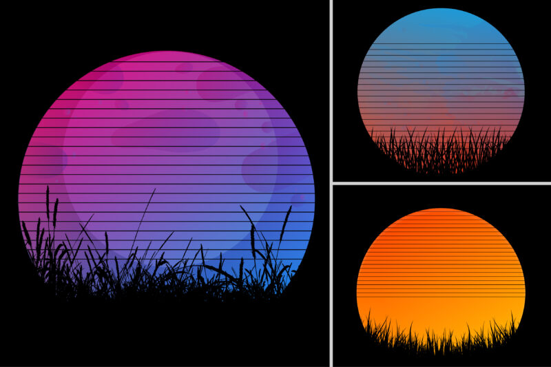 Retro Vintage Sunset Background Bundle for T-Shirt Design