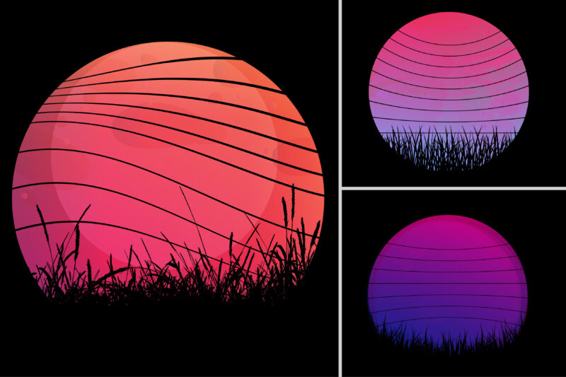 Retro Vintage Sunset Background Bundle for T-Shirt Design