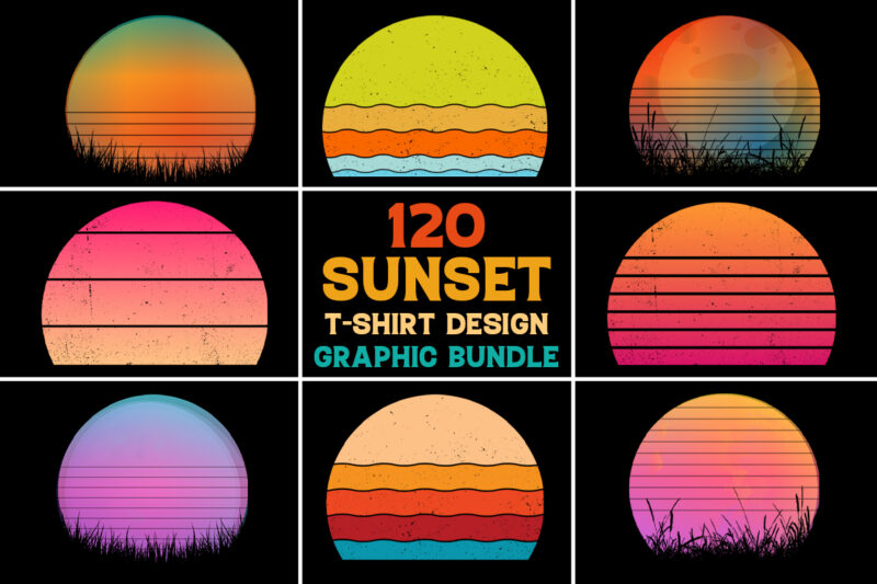 Sunset T-Shirt Design Graphic Bundle