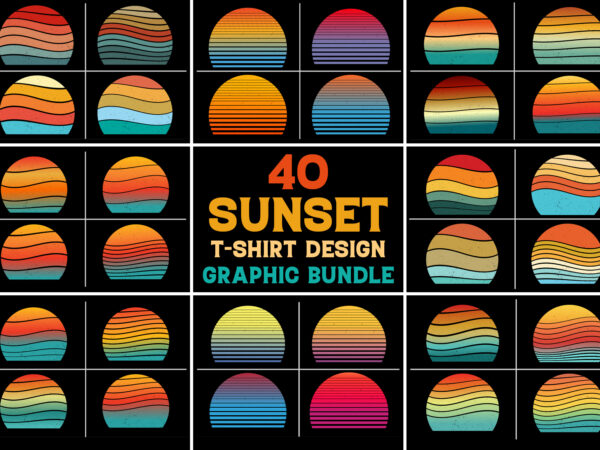 Sunset retro vintage t-shirt design graphic bundle