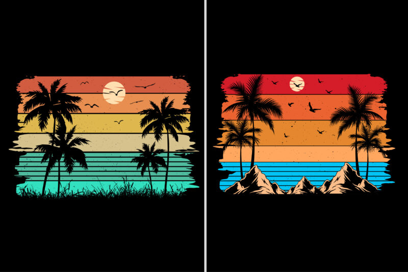 Sunset Colorful T-Shirt Background Graphic Bundle