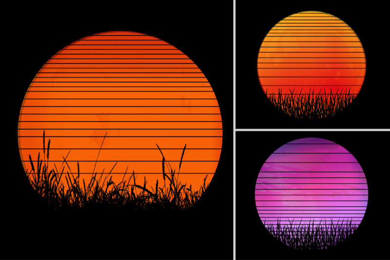 Retro Vintage Sunset Background Bundle for T-Shirt Design