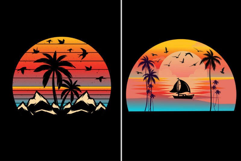 Sunset Colorful T-Shirt Background Graphic Bundle