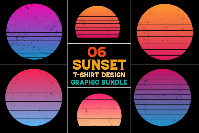 Sunset T-Shirt Design Graphic Bundle