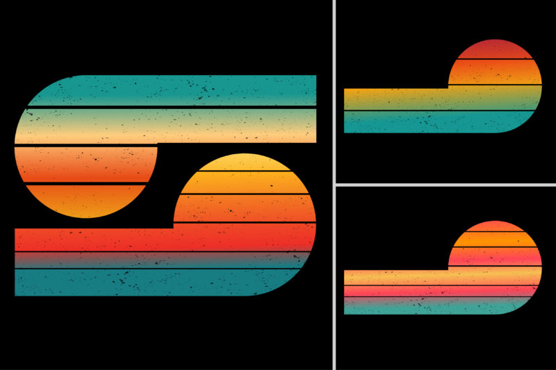 Retro Vintage Sunset Background Bundle for T-Shirt Design