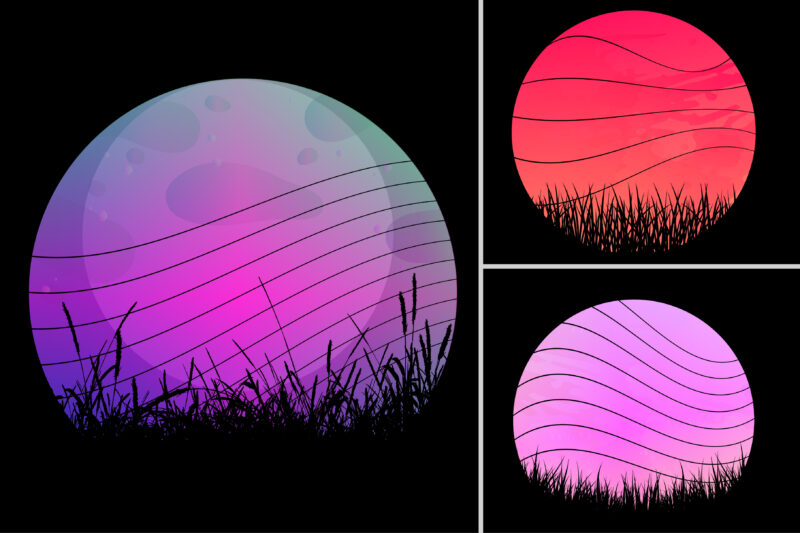 Retro Vintage Sunset Background Bundle for T-Shirt Design