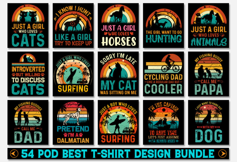 Sunset Vintage Retro T-Shirt Design Bundle