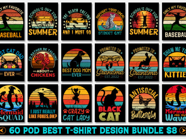 Sunset vintage t-shirt design bundle