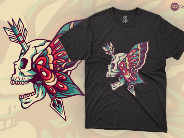 Skull butterfly – retro illustration t shirt template vector