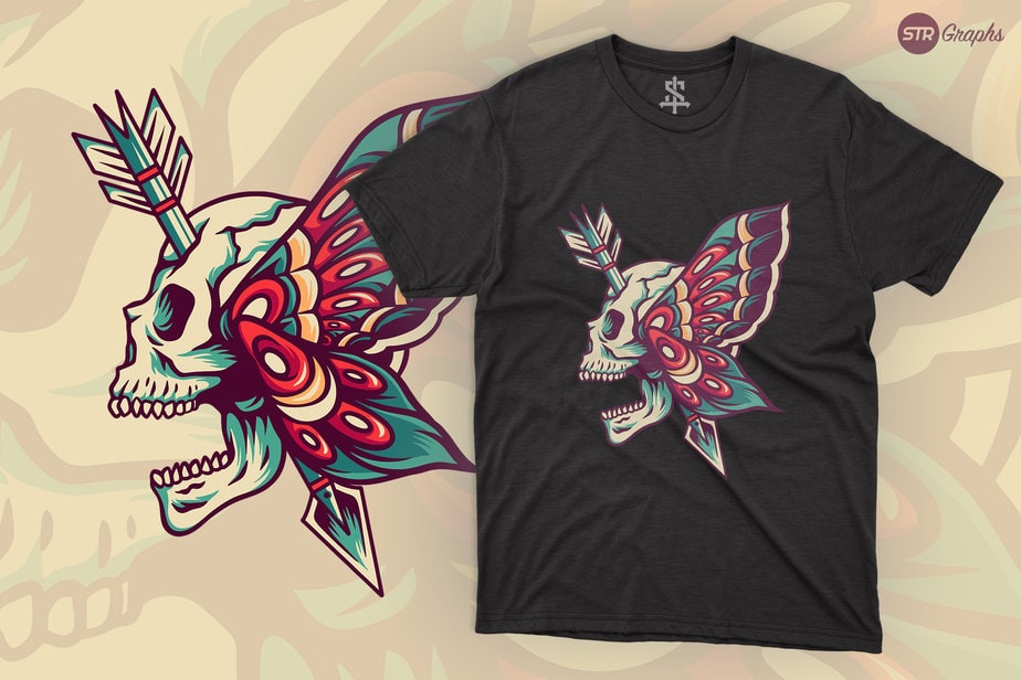 Skull Butterfly - Retro Illustration - Buy t-shirt designs