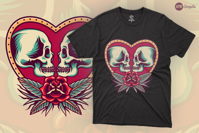 Skull Falling In Love – Retro Illustration