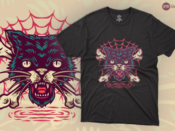 Scary cat – retro illustration t shirt template vector