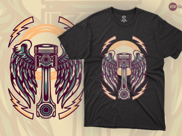 Piston with wings – retro illustration t shirt illustration