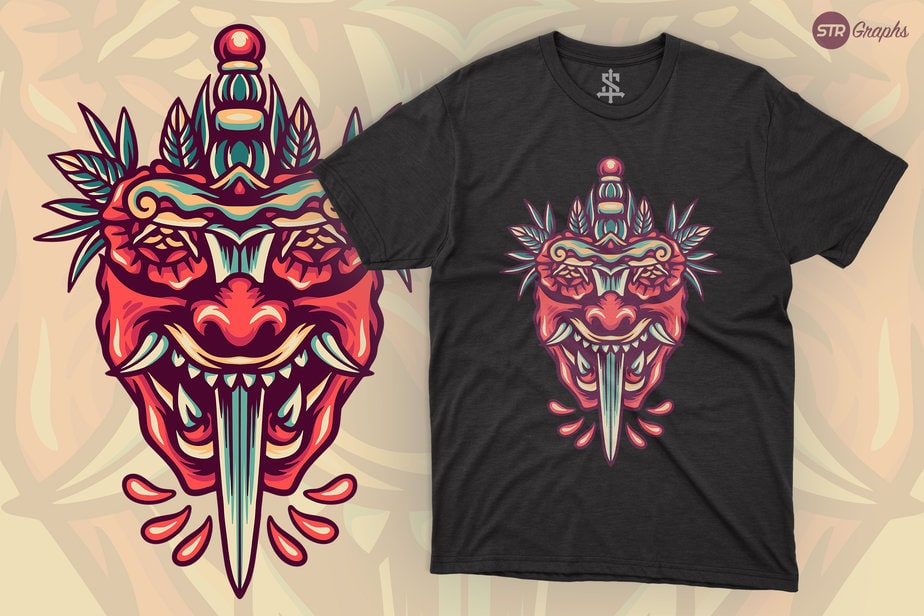 Mask And Sword - Retro Illustration - Buy t-shirt designs