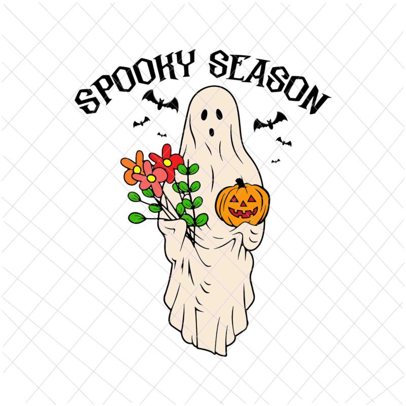 Spooky Season Svg, Groovy Vintage Floral Ghost Cute Halloween Svg