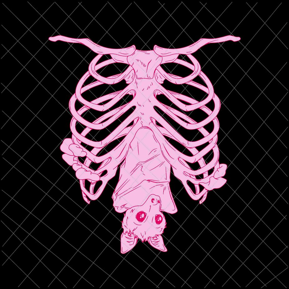 Pink Ribs Bat Pastel Goth Halloween Kawaii Skeleton Witch Svg, Bat 