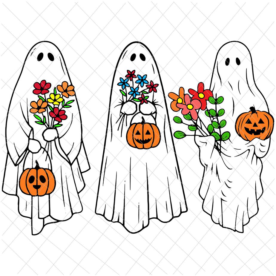 Groovy Vintage Floral Ghost Cute Halloween Spooky Season Svg, Spooky