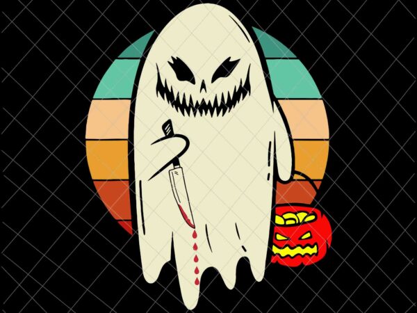 Spooky ghost retro halloween svg, ghost halloween svg, ghost knife svg, ghost knife halloween svg, funny halloween svg t shirt template vector