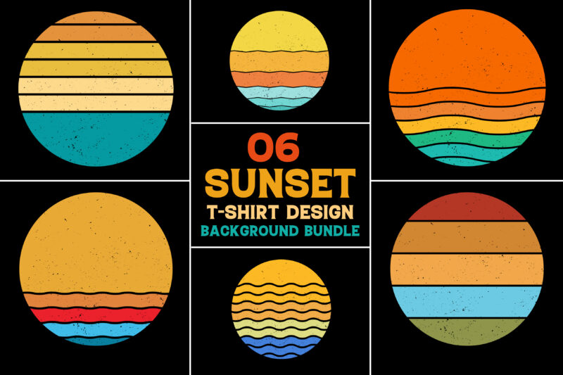 Sunset Retro Vintage Grunge Background Bundle for T-Shirt Design