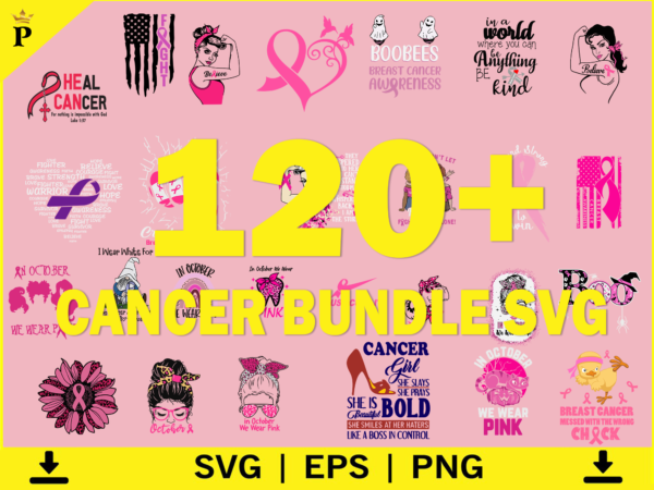 120 breast cancer svg bundle, cancer svg, cancer awareness, instant download, ribbon,breast cancer shirt, cut files, cancer t shirt design