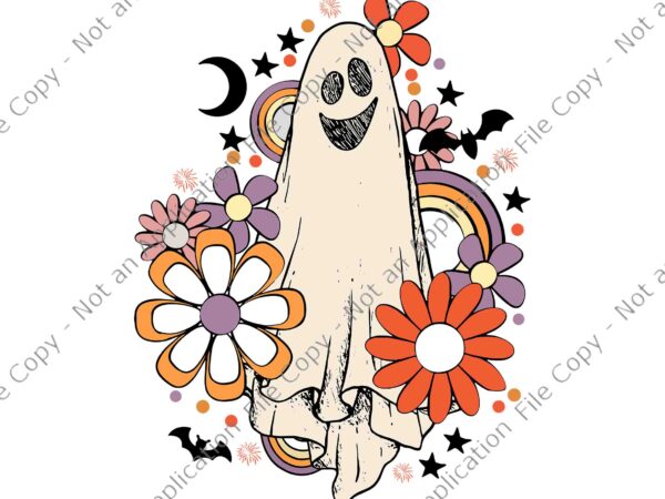 Retro vintage gnoovy halloween colors flower ghost sketch svg, gnoovy halloween svg, ghost svg, halloween svg, ch ch ch meow meow meow scary halloween cat svg,ch ch ch meow meow t shirt design online