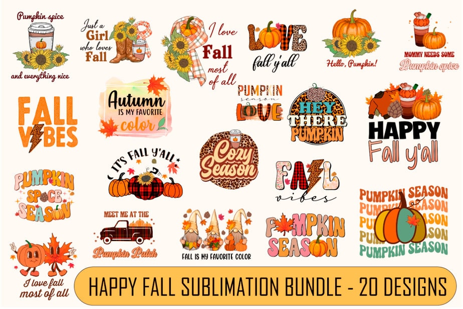 Happy Fall Sublimation Bundle Tshirt Design - Buy t-shirt designs