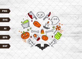 Halloween Doodle Heart Collage I Love Halloween SVG