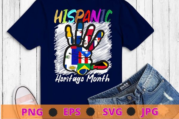 National Hispanic Heritage Month the palm of the hand Flag Tree Roots Latino T-Shirt design