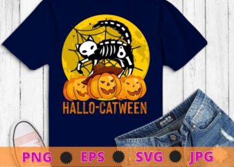 Happy hallo catween Funny cat Halloween Skeleton Kids Girls T-Shirt design svg, hallo catween, catween,cat Skeleton png, Halloween eps