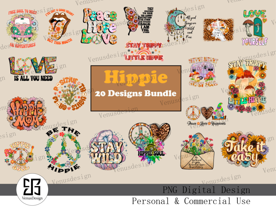 Hippie Sublimation Designs Bundle - Buy t-shirt designs