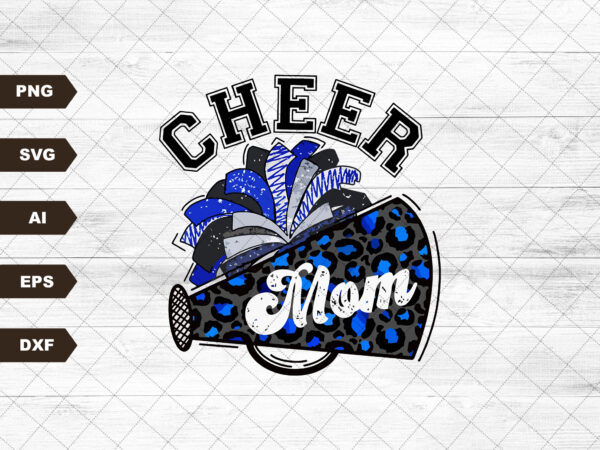 Cheer mom png image, blue leopard letters cheer design, sublimation designs download, transparent png