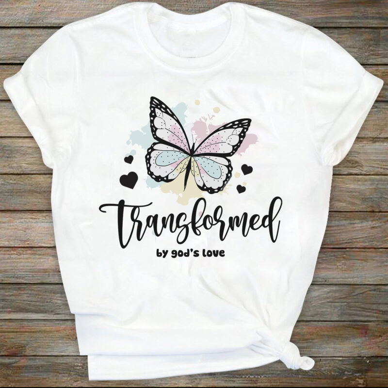 Transformed Butterfly svg PNG Christian Sublimation Bible Verse Tshirt design downloads Clipart Graphic, Transformed by God’s Love Butterfly