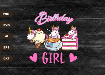 Birthday girl unicorn PNG, iced latte drinks Coffee rainbow Frappuccino digital download Sublimation design drawn Printable Clipart Tshirt