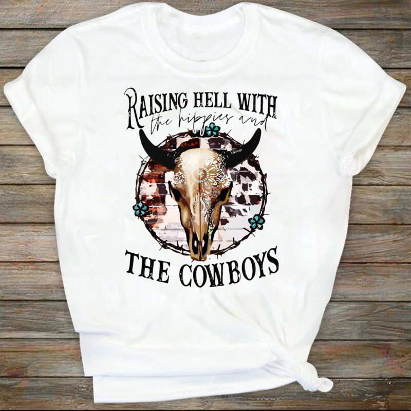 With the hippies & the cowboys PNG- Sublimation Download- Tshirt Designs-Western Png, Cowgirl Png,Rodeo png, Cowboy Png,Western Sublimation