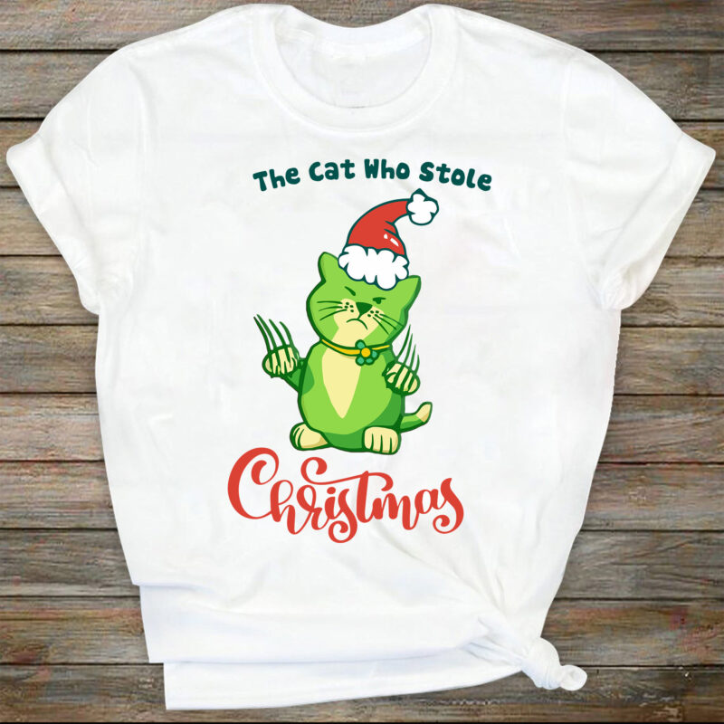 The Cat Who Stole Christmas Shirt, Handmade Clothing, Gift for Her, Christmas Gift, Adult Costume, Teacher Shirt, Christmas Gift, Santa Tee