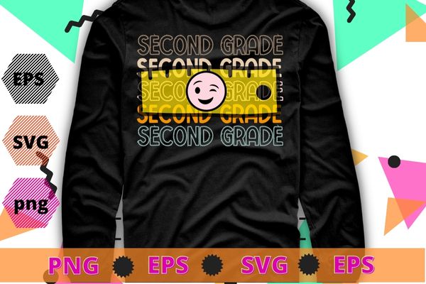 Second Grade Vintage Retro 2nd Grade Back To School Teacher T-Shirt design svg, Groovy Second Grade Vibes, wink Face, Retro, Teachers Back To School