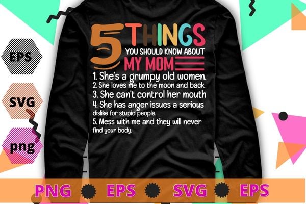 Womens 5 Things You Should Know About My mom funny T-Shirt design svg, Mom shirt