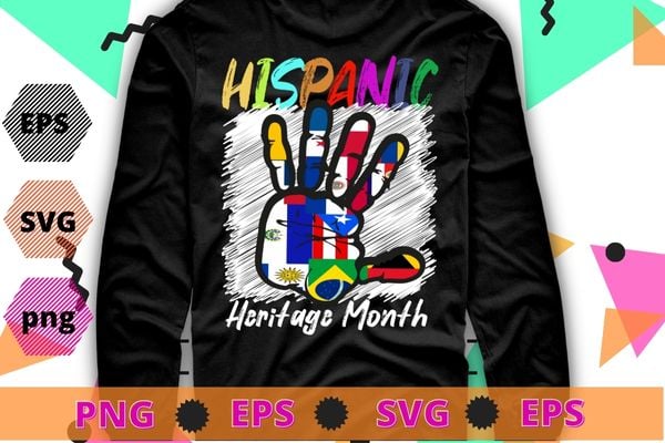 National Hispanic Heritage Month the palm of the hand Flag Tree Roots Latino T-Shirt design