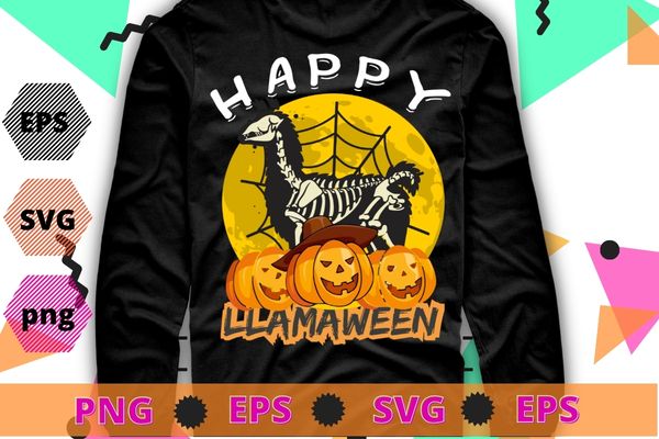 Happy Llamaween LLama Funny Halloween Skeleton Kids Girls T-Shirt design svg, hallo Llamaween, LLama,LLama Skeleton png