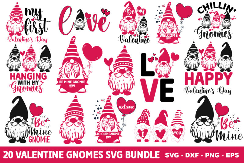 20 Valentine Gnomes svg bundle