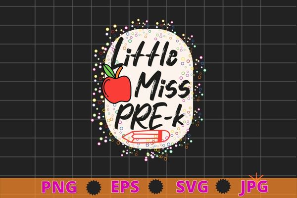 Kids Little Miss Pre-K Bleached 1st Day Of School Girls T-Shirt design svg, back to school, 1st day of school for girls,