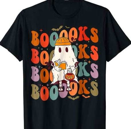 Booooks Groovy Cute Ghost Book Retro Reading Halloween T-Shirt CL - Buy ...