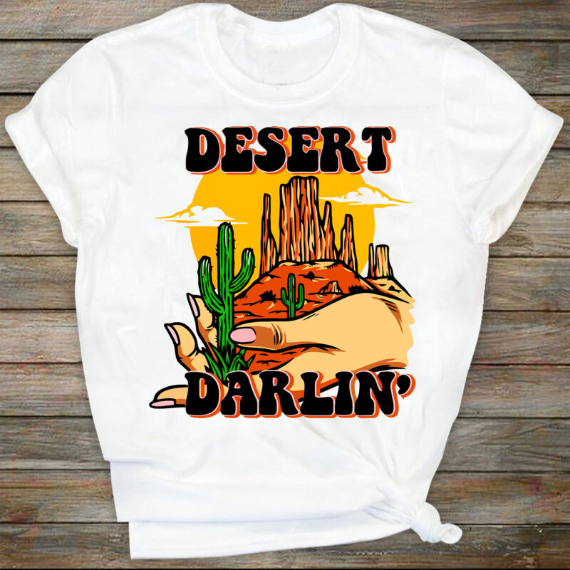 Vintage Sublimations, Designs Downloads, Desert Darlin, Png, Clipart, Shirt Design Sublimation Downloads, Desert Clipart, Retro Sublimations