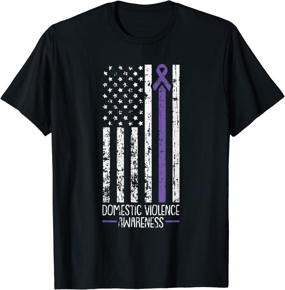 American Flag Domestic Violence Awareness Cool Purple Ribbon T-Shirt CL ...