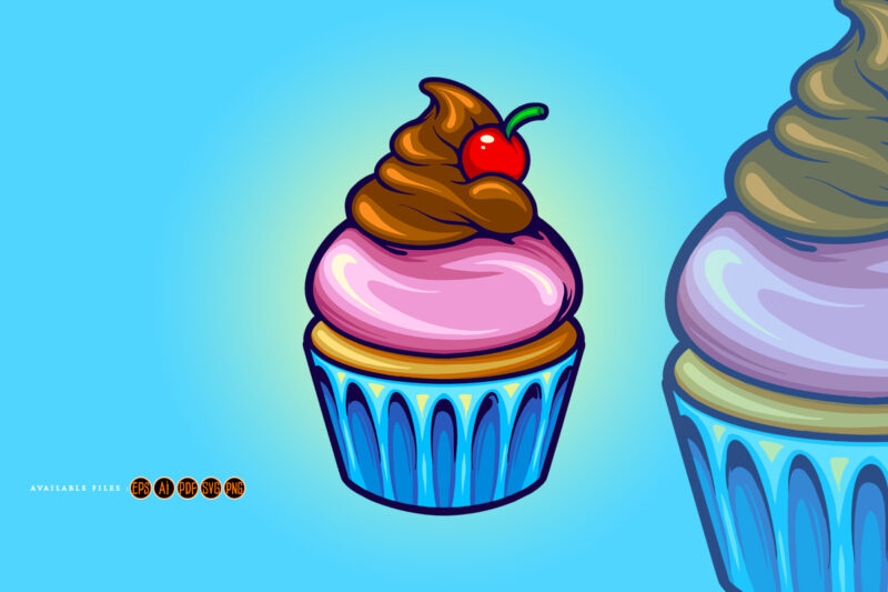 Delicious cherry cupcake colorful svg