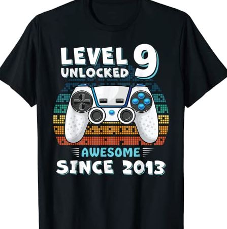 Nine 9yr BDay Son Boy Funny Gamer 9th 9 Years Old Birthday T-Shirt CL ...