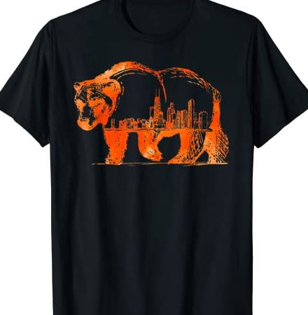 Walking Bear Silhouette Downtown Chicago City Skyline Gift T-Shirt CL ...