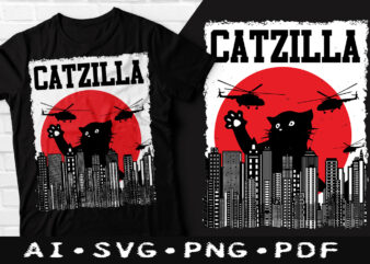 Catzilla Funny Cat t-shirt design, Funny Cat T-shirt, Catzilla Funny Cat Shirt, Catzilla Cat Shirt, Cat tshirt design, Catzilla funny tshirt