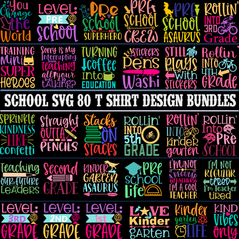 80 Bundle School SVG, School t shirt design Bundles, School SVG Bundle ...